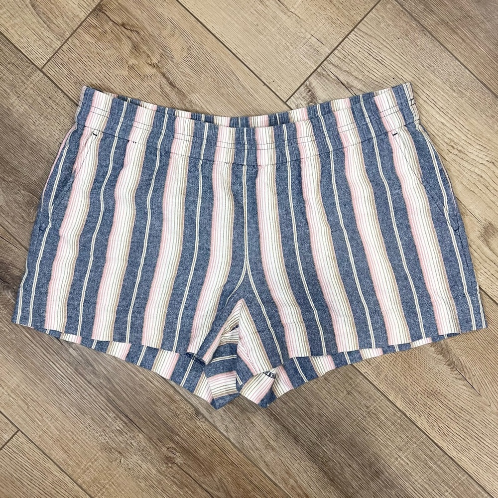 J. Crew Cotton Linen Striped Pull On Shorts Size 10